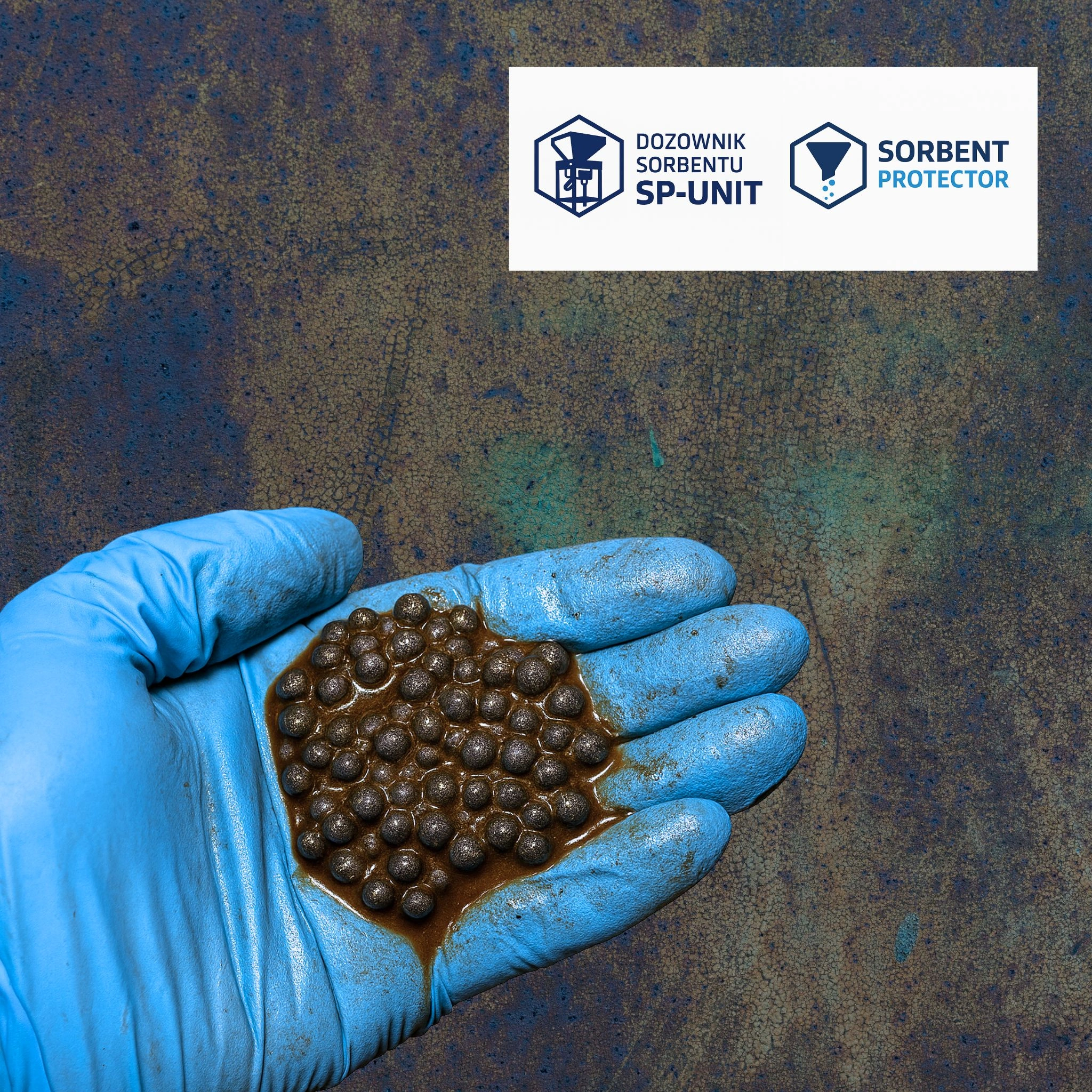 A gloved hand holding oiled metal shot before the deoiling process - Alumetal-Technik