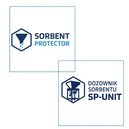 Logo: SP-UNIT i Sorbent Protector. Preparat i urządzenie do odolejania ścierniwa.
