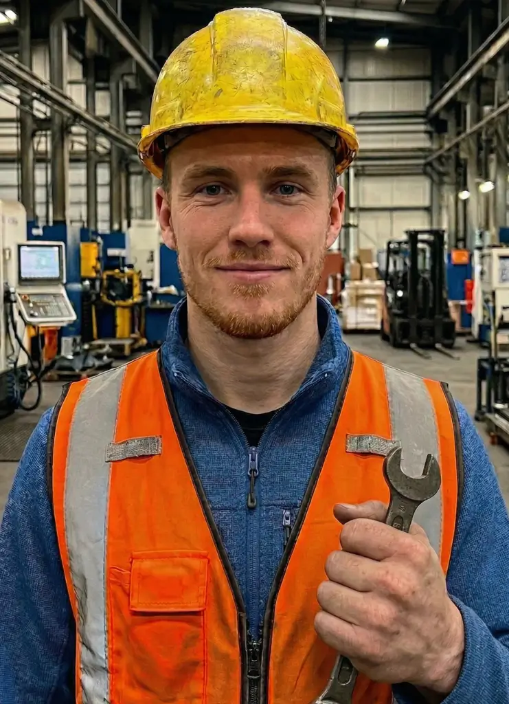 Operator at factory shot blasting